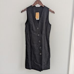 NEW Women's Mango 4 Black Button Down Dress Small Linen